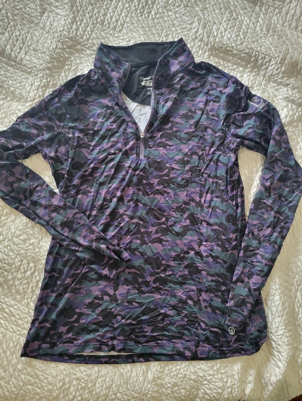 Straight Down Camo Quarter Zip Pullover Athletic Top Purple Green Size L - Picture 3 of 8